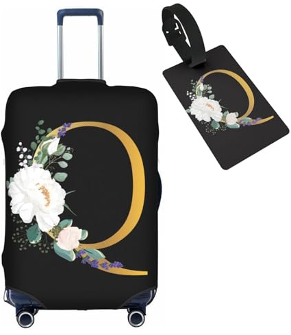HAUYE Flower Letter Q Black Luggage Cover with Luggage Tag Elastic Washable Stretch Suitcase Protector Anti-Scratch Travel Suitcase Cover for Kid and Adult XL (for 29-32 inch suitcase)