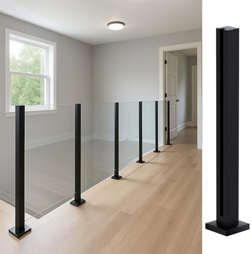 Cvter Poste Para Barandilla de Vidrio Negra: 95cm de Balaustrada de Cubierta de Vidrio Sin tapa con Ranuras para Cubiertas, Escalones, Balcón, Piscina, Jardín, Escaleras. Acero inoxidable