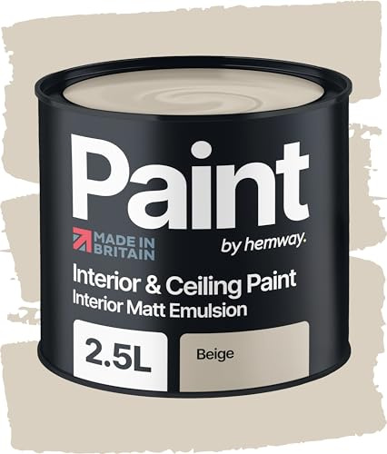 Hemway Beige Paint 2.5 L, Indoor Matt Finish, One Coat, Wall Paint, Acrylic & Water-Based Emulsion, Quick Dry & High Coverage for the Kitchen, Bathroom & Bedroom Walls & Ceiling