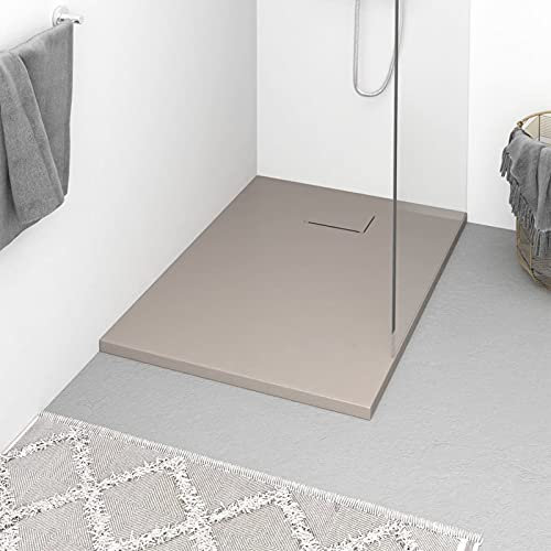 ZEYUAN Duschwanne, Lamellenwand, Dusche Komplett, Duschrückwand, Komplettdusche, Duschkabine, Duschtasse, Begehbare Dusche, SMC Braun 100x70 cm