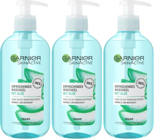Garnier SkinActive Waschgel mit Aloe Extrakt Normale und Mischhaut, (200 ml) (Packung mit 3)