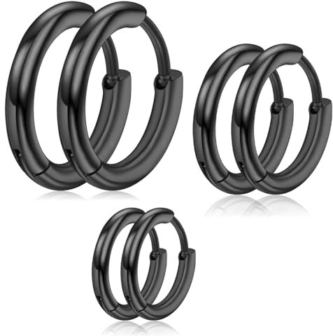 3 Paar Damen Creolen Schwarz Edelstahl Ohrringe 8/10/12mm Kleine Knorpelohrringe Damen Herren Mädchen Hypoallergene Ohrringe