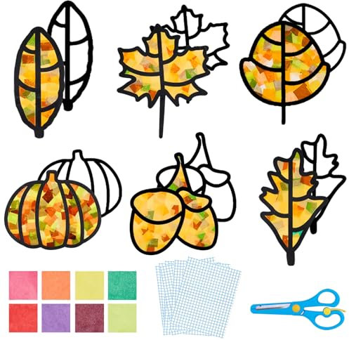 IWTBNOA Herbst Basteln Kinder, 12 Stück Bastelvorlagen Herbst, Bastelsets für Kinder, DIY Fensterbilder Herbst Basteln, Kränze Bastelset Herbstdeko für Herbst Halloween Kinder Geschenk