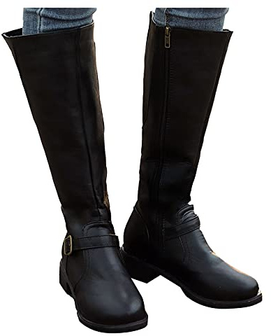 Generisch Bottes montantes pour femmes avec tige large - Bottes longues élégantes avec talons - Fermeture éclair Bottes western de travail Outdoor Bottes confortables imperméables Bottes d'équitation