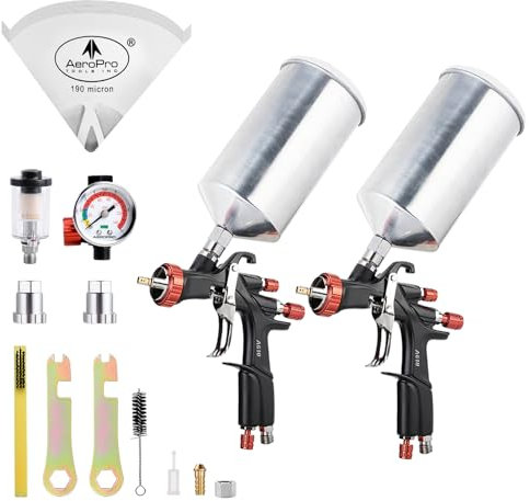 AEROPRO Tools R500 LVLP Double Air Spray Gun Kit with 1000cc Aluminum Cup, A610 Paint Guns Automotive, Car Paint Gun Sprayer, Paint Gun for House Painting, Car, Furniture, Varnish and Top Coat