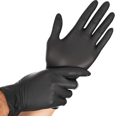 FRANZ MENSCH 100 Stück Hygostar Nitrilhandschuhe Safe Premium | puderfrei, Packung, schwarz, 10/XL, L: 24cm, Spenderbox, Einmalhandschuhe, Einweghandschuhe, Nitrilhandschuhe