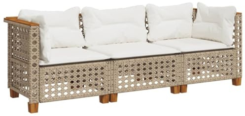 vidaXL Divano da Giardino con Cuscini a 3 Posti Beige in Polyrattan, Seduta da Giardino, Divano da Giardino 3 posti
