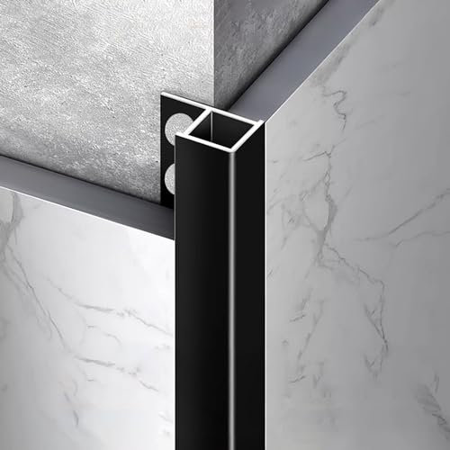 Raouoae Tile Profile For Smooth Wall Edging Length: 125cm*2 Pieces Corner Angle Trim Aluminum Tile Edging Trim Edge Protection For Kitchen & Bathroom Tiles(Black,Width:12mm)
