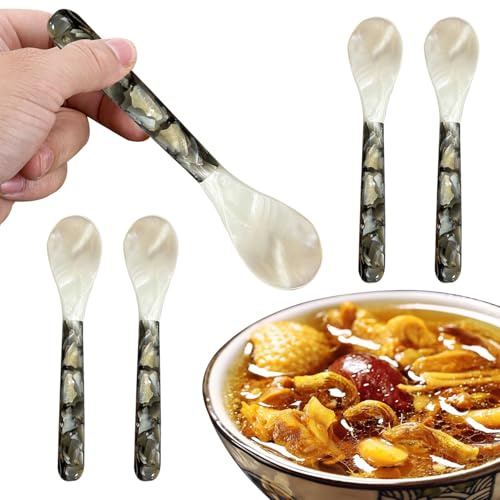 Cuchara de perlas hecha a mano - Cucharas decorativas de caviar de nácar, juego de 5 cucharas de cáscara | Elegante cuchara de cáscara para caviar, perfecta para comidas gourmet