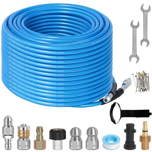 Rohrreinigungsschlauch 30M, 5800 PSI / 400 bar Hochdruck Abflussreiniger Schlauch Set, Kompatibel mit Kärcher K2–K7 und Bosch Hochdruckreiniger (Blau).