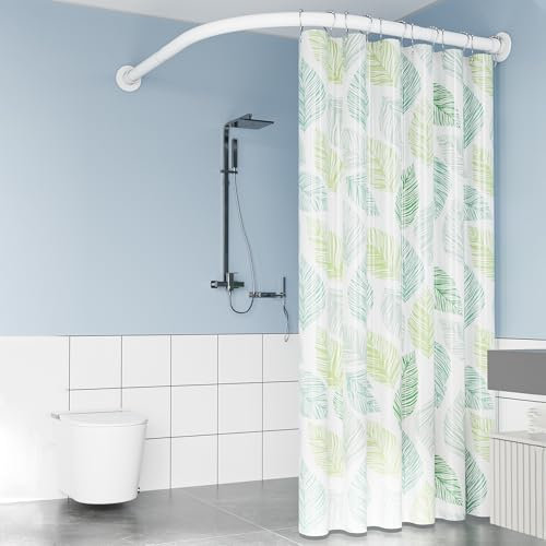 Asta Per Tenda Da Doccia Regolabile A Forma Di L, Bastone Tenda Doccia Angolare Estensibile, Bastone Per Tenda A Pressione Vasca Da Bagno In Acciaio Inox, Per Bagno(Size:B 70-95*90-130cm,Color:bianco)