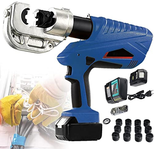 OZBME Pinza crimpatrice idraulica elettrica 120KN 13 matrici, Senza Fili, 2 batterie Ricaricabili, Pinza per capicorda Automatici da 16-400 mm²