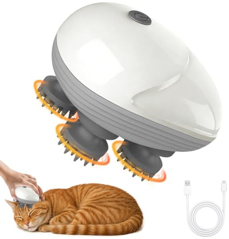 Masseur de tête électrique avec 4 têtes pétrissantes et 3 modes de massage, étanche IPX7, rechargeable par USB, appareil de massage portable pour cuir chevelu pour chats et chiens