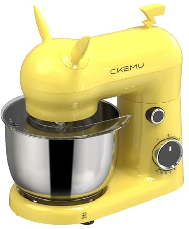 CKEMU Stand Mixer, Compact & Space-Saving, Stainless Steel Bowl, Unique & Playful Design, Effcient Motor, Dishwasher-Safe Attachments, SM-2549A (Yellow)