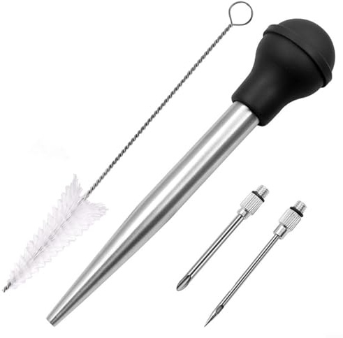 Food Injector Tool with Silicone Baster and Stainless Steel Needle for Injecting Marinade into Turkey, Steak, Lamb, and Chicken (B)