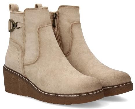 shoes&blues.es 97433 Botin para Mujer con Cuna Comoda para Usar en el Dia a Dia. Adorno metalico Lateral con Estribo, Cierre Interior de Cremallera. Beige Talla 41