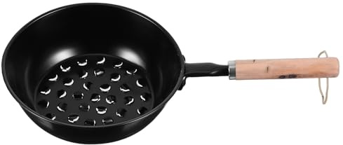SHINEOFI Outdoor Camping Charcoal Starter Pot Wooden Handle, Black Chimney BBQ Lighter Basket for Barbecue Fires, Portable Charcoal Burning Pan Suitable for Hiking and Grill