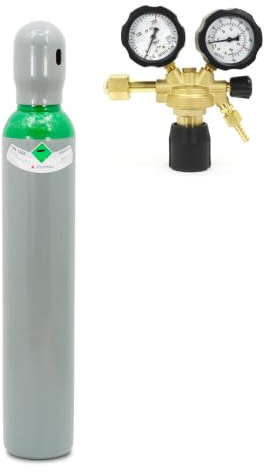Bombona de gas Argon 5.0 8L 200 Bar con regulador de presión Bestschweissen.de Ar/CO2-10 – Juego de gas de soldadura de alta calidad para soldadura TIG segura