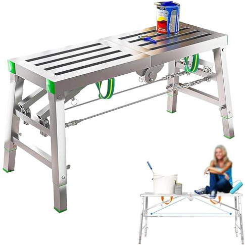 Piattaforma pieghevole per ponteggi – Piattaforma di lavoro multiuso per la pulizia del soffitto, pittura e lavaggio auto, altezza regolabile, capacità di carico 400 kg