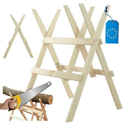 MODO24 Sägebock klappbar aus Holz, Holzbock zum Holzsägen, Stabiler Klappbock für Kaminholz, Balken & Äste, Sägehilfe aus FSC® Massivholz, Holzgestell zum Brennholz Schneiden, Farbe: Natur