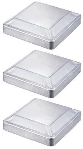 sourcing map 3Pcs Fence Post Cap Fit 6.1 x 6.1 OD Pipe,Deck Post Cover | Galvanized Steel Square Decking Caps,for Mailbox Outdoor Chain Link Wood/Metal Fence Deck Railing,Silver