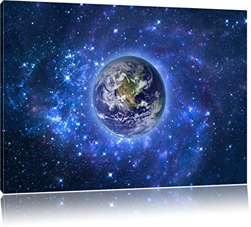 Pixxprint Planet Erde im Weltraum, Größe: 100x70cm, Leinwandbild, fertig gespannt, Wandbild, Dekoration, Kunstdruck, kein Poster