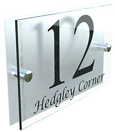 House Sign Modern Glass Effect Acrylic Door Number Name Road Plate Plaque