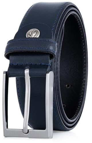 LINDENMANN Leder-Gürtel Herren 35 mm breit, Gürtel Herren Vollledergürtel marine, Größe/Size:Bundweite 100 cm Gesamtlänge 115 cm W 39.4 LL, Farbe/Color:blau