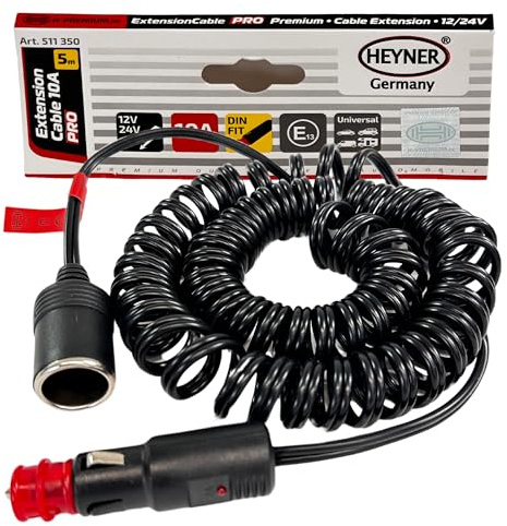 Heyner 12V 24V Car Cigarette Lighter Extension Cable Motorhome 5m 10AMP Socket Power Spiral Lead 511350