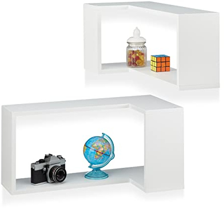 Relaxdays Hörnvägghylla, set om 2, svävande, dekorativ, att hänga upp, barnrum, modern design, MDF, vit