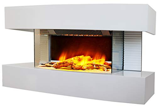 CHEMIN'ARTE Camino elettrico da parete Lounge Medium Bianco - 82x21x42cm - caminetto elettrico con Fiamma LED 2000W e Telecomando, Caminetto con Timer e Controllo Automatico di Temperatura