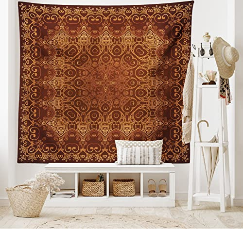 ABAKUHAUS Clásico Tapiz, persa de encaje, Decoración de pared para dormitorio, 80 x 60 cm, Marrón Anaranjado