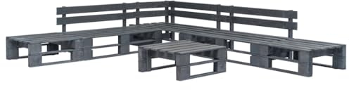 vidaXL Holz Garten Sofagarnitur Ecksofa Gartensofa Lounge Gartengarnitur Sitzgarnitur Sitzgruppe Gartenmöbel Gartenset Palettenmöbel 6-TLG. Paletten Grau