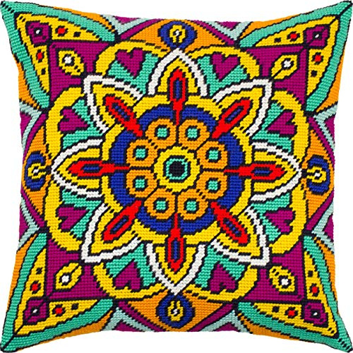 Brvsk Mandala. Embroidery Kit w/Printed Tapestry Canvas (40 × 40 cm) — Embroidery Cushion Kit for Creative Home Décor — Needlework Kit for Adult Beginners