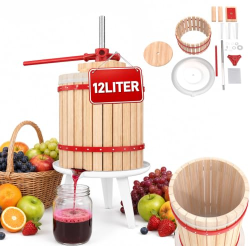 LZQ - Presse à fruits - 12 l - Presse-agrumes et presse-baies - Pressoir mécanique à vin - Avec chiffon de presse