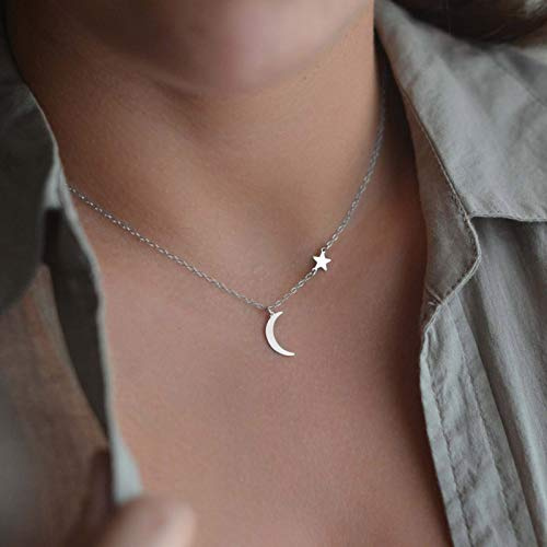 TseenYi Halskette mit Mond- und kleinem Sternanhänger, Goldfarben, für Damen und Mädchen, 1 Count (Pack of 1), Metall