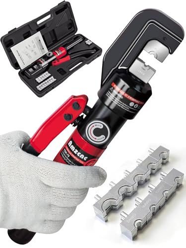 AMZCNC Crimpadora de cable hidráulico 8 US TON 12 AWG a 00 (2/0) Kit de herramientas de cable de terminal eléctrico con 9 juegos de troqueles
