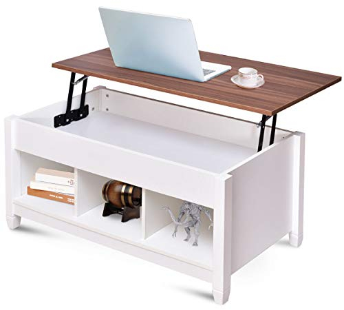 GOPLUS Höjdjusterbart vit träsoffbord med modernt design, 104,5 x 49 x 48 cm, för vardagsrum/kontor