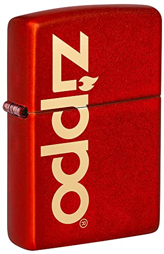 Zippo Sturmfeuerzeug - Modell Logo mit Metallic Red Finish und Lasergravur- Nachfüllbar - Wiederverwendbar - Windfestes Design - Geschenkbox - Made in USA