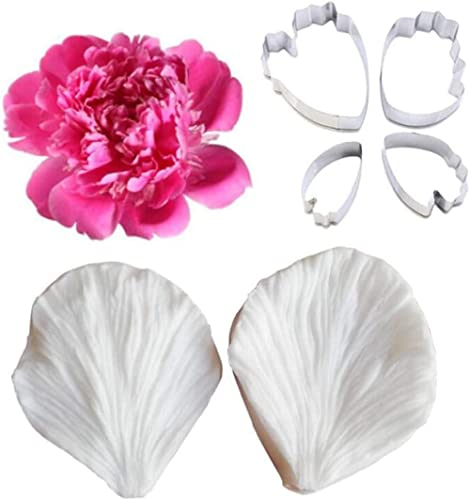 Lot de 6 moules en silicone en forme de fleur de pivoine pour fabrication de sucre en forme de pétale - Emporte-pièce pour fondant, savon, chocolat, cupcakes, bonbons, argile, décoration de cuisine