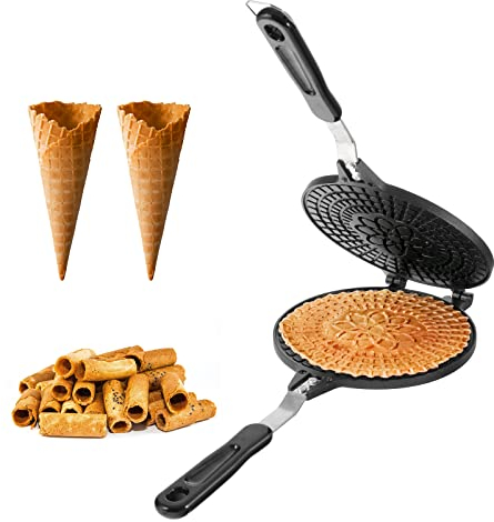 Dyna-Living Non-Stick Egg Roll Waffle Cone Machine Pattern Ice Cream Cone Maker Cooking Tools with Heat-Insulation Handle for House Commercial Homemade DIY Ice Cream Cone Baking Pan, 6.7''/17cm
