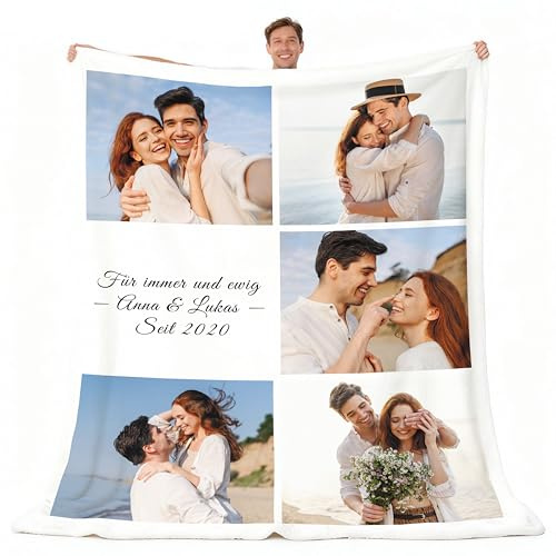 Giftove Personalisierte Decke Foto Geschenk für Valentinstag für Ihn Sie, 100% Flanell Kuscheldecke Valentinstagsgeschenk, Personalisierte Geschenke für Frauen Männer, Fotogeschenke zum Jahrestag