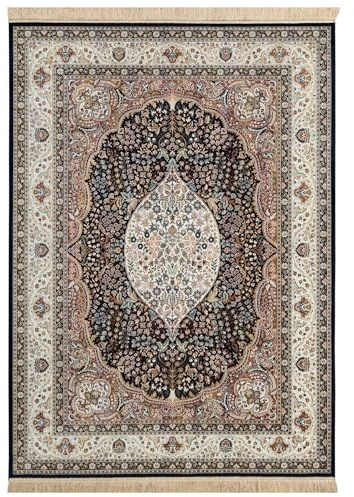 Steffensmeier Kurzflor Teppich Riad | Wohnzimmer | Orient | Pflegeleicht | Kirman Schwarz, Größe: 195x300 cm