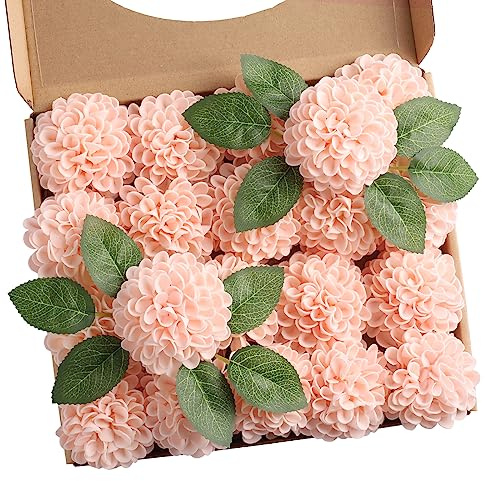 N&T NIETING 20 flores artificiales de espuma falsa con tallos, flores de dalia de espuma para ramos de tartas de boda, centros de mesa, arreglos florales, despedidas de soltera, fiestas, decoración