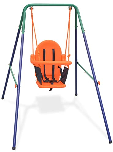 Keketa Kleinkinder-Schaukelset mit Sicherheitsgeschirr Kinderschaukel Gartenschaukel mit Metallgestell Schaukelgerüst Schaukelset Orange
