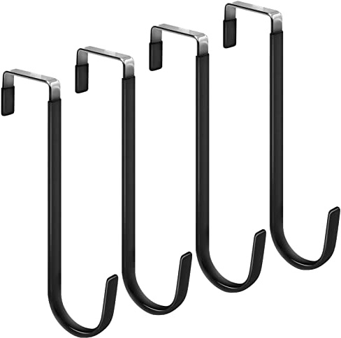 FYY Lot de 4 crochets de porte longs améliorés avec caoutchouc pour éviter les rayures, crochets de rangement robustes pour suspendre vêtements, serviettes, chapeaux, manteaux, sacs Noir