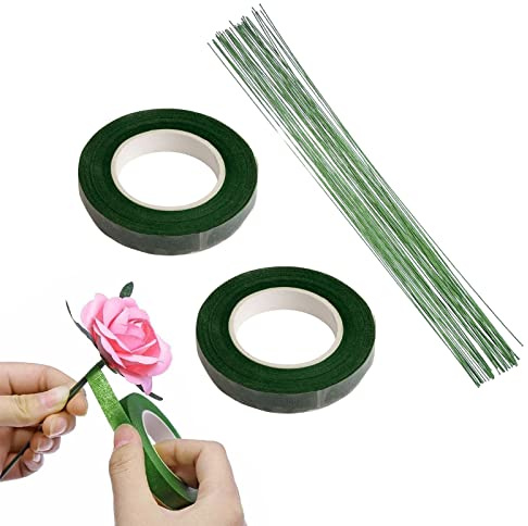 Blumen-Arrangement-Set,Floristenband und Blumendraht,Flora Kreppband,Floristik Kreppband,Selbstklebend Florist Tape,Blumenstiel-Drähte,für DIY Blumenstrauß-Stiel-Wickel Floristen (2)