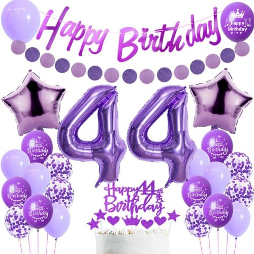 44. Geburtstag Dekoration Frauen, Lila Tortendeko 44. Geburtstag, Frau 44. Party Deko, Luftballons 44. Dekoration ,Geburtstagsdeko 44 Jahre Frau, 44. Ballon