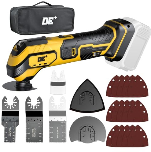 DeForce Oscillating Multi-Tool Kit for Dewalt 20V Max Battery, 21000 OPM, 6 Speeds, 3°Cordless Oscillating Tool, 22PCS Accessory, Brushless Motor for Scraping,Sanding,Cutting Wood(No Battery), Yellow