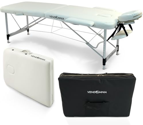 VENDOMNIA Mobile Massageliege - Aluminium mit 2 Zonen höhenverstellbar inkl. hochwertiger Kopfstütze Tasche Armlehnen - Farbwahl Klappbar, Massagetisch Massagebett Massagebank Behandlungsliege